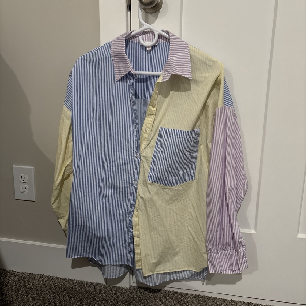 Gianni Bini Blue, Yellow, and Purple Striped Men's Shirt